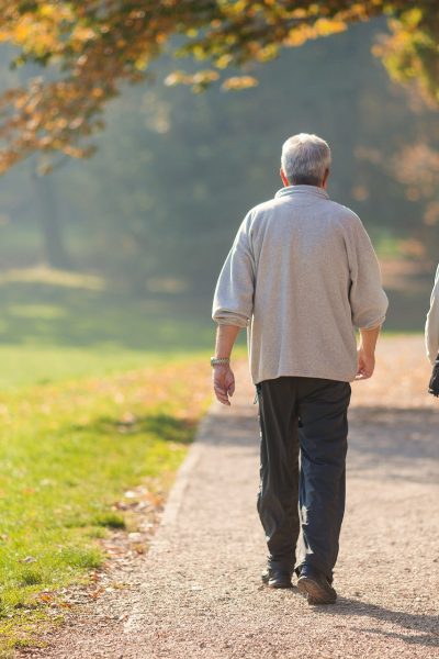 Älteres Ehepaar geht im Park spazieren